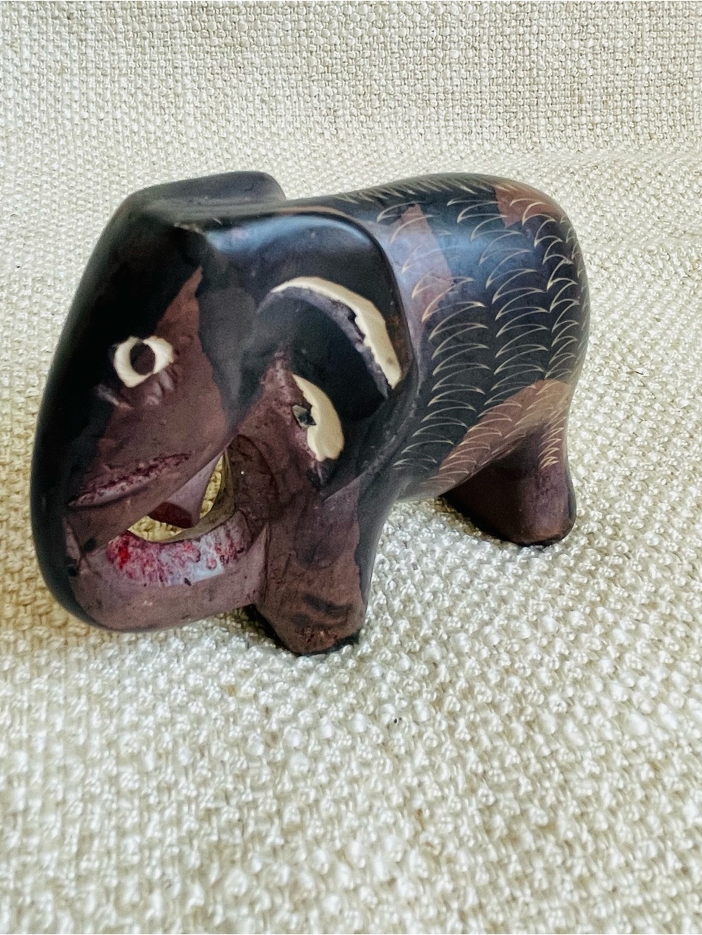 Vintage Hand-Carved Brown Stone Elephant Sculpture Decor 3"
